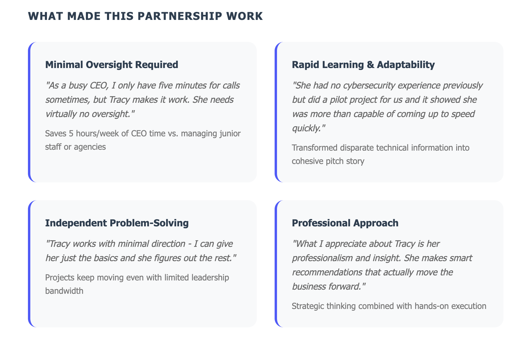 What made WireX Systems marketing partnership successful - minimal oversight, rapid learning, independent problem-solving, professional approach What made WireX Systems marketing partnership successful - minimal oversight, rapid learning, independent problem-solving, professional approach
